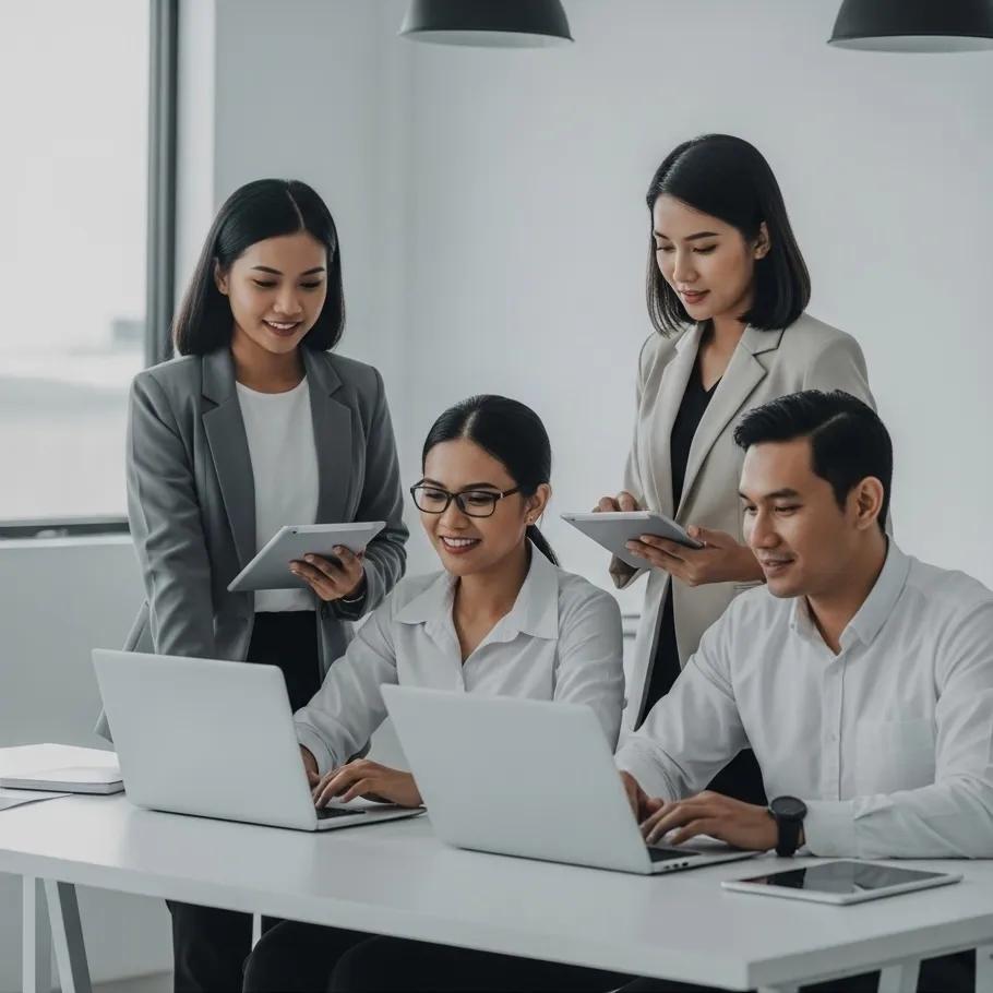 Indonesian professionals collaborating on market research